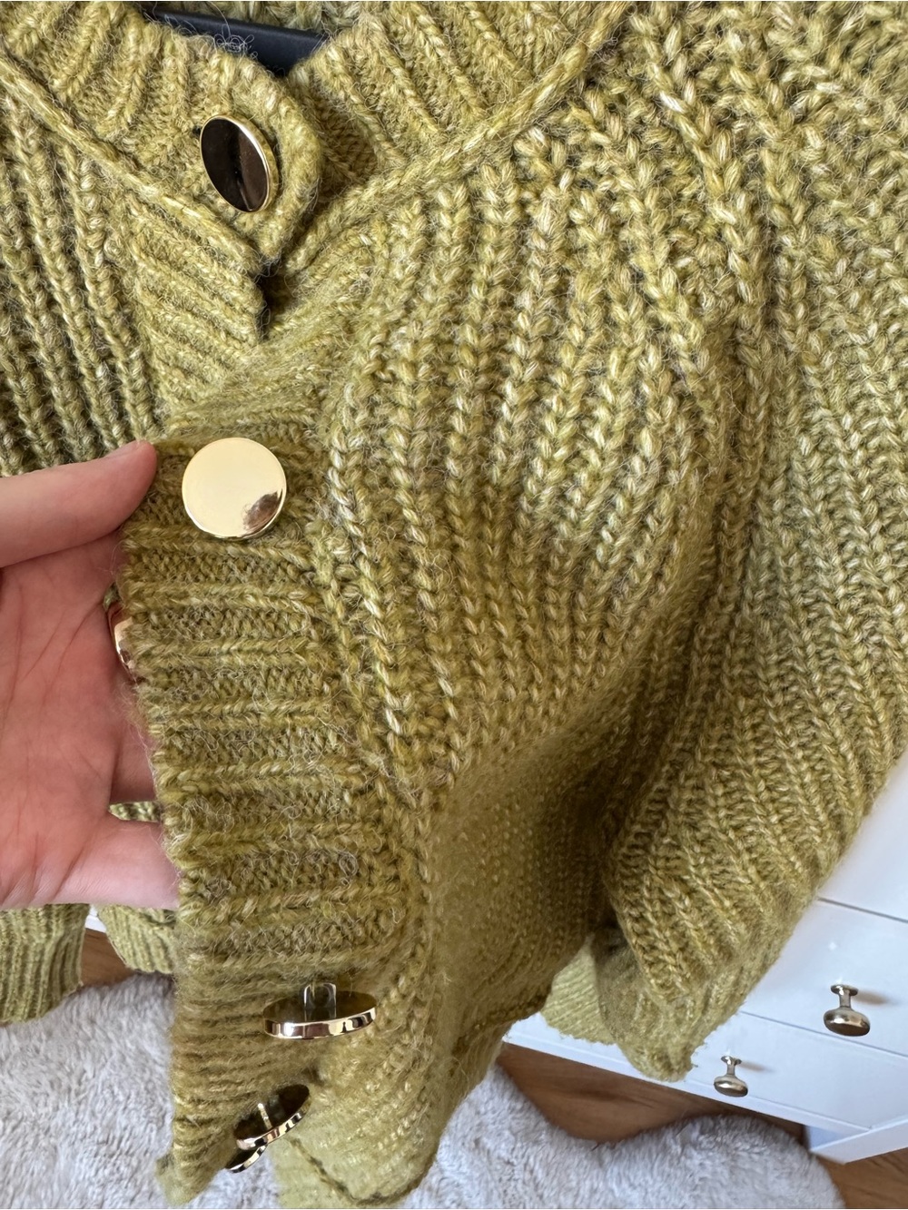 ASOS Olive Green Ribbed Button-Front Cardigan - Picture 3 of 6